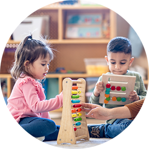 Children playing with colorful toys